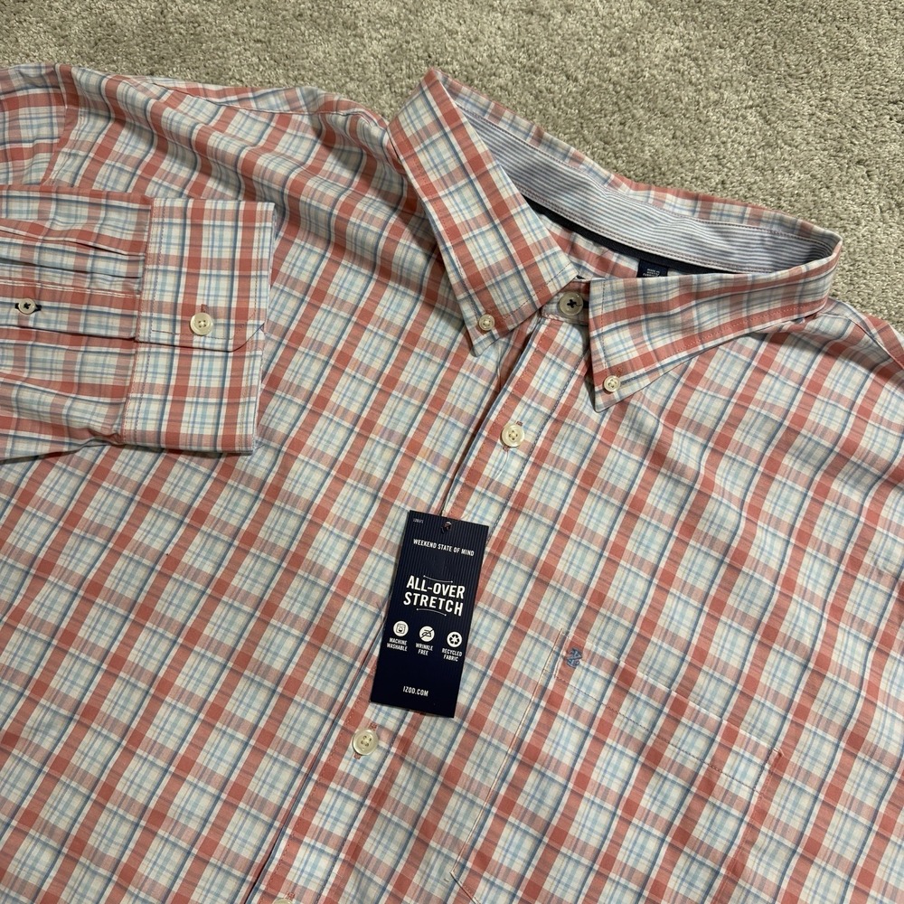 IZOD Mauveglow Shirt Mens 4XB Blue Red Plaid Button Down Stretch Performance NWT